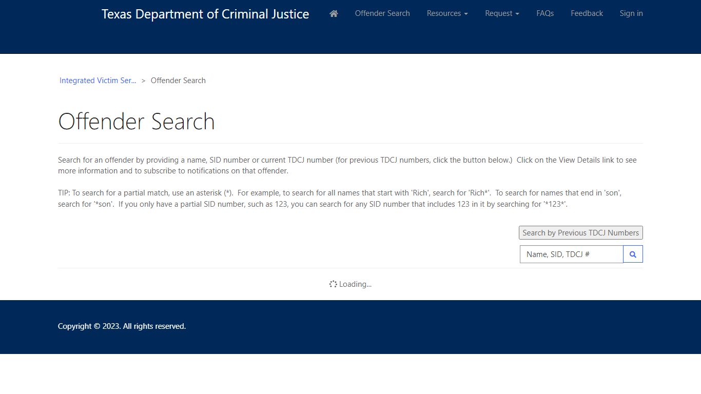 Offender Search · Customer Self-Service - Texas